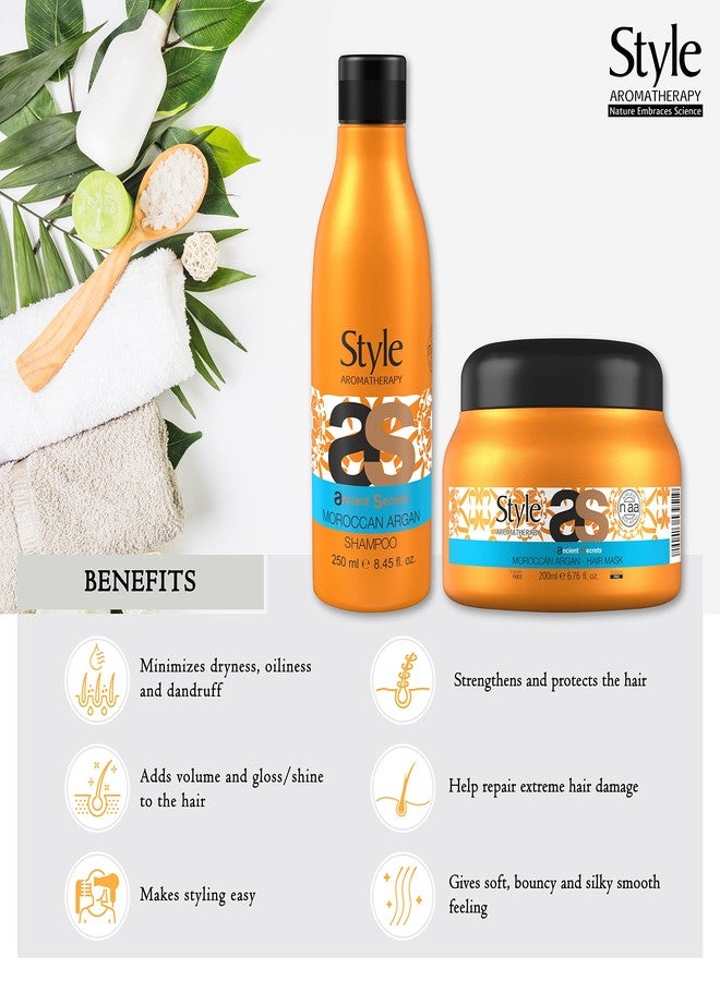 Style Aromatherapy Professional Moroccan Argan Shampoo + Hair Mask Combo | Controls Dry, Damaged & Frizzy Hair | Smoother & Shinier Hair | SLS SLES & Paraben Free | for All Hair Types | 250ML + 200ML - Image 2