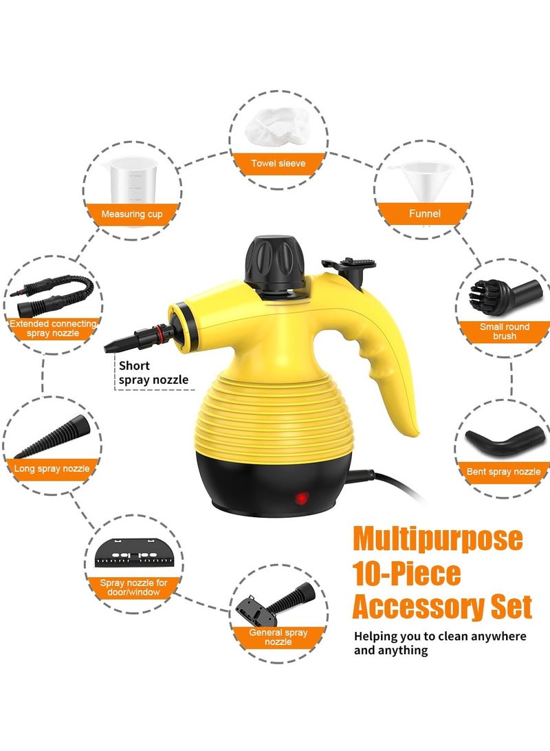 Handheld Steam Cleaner, Steamer for Cleaning, Multipurpose Portable Steam Cleaners for Home Use with Safety Lock and 9 Accessory Kit to Remove Grime, Grease, and More, Save Time and Effort