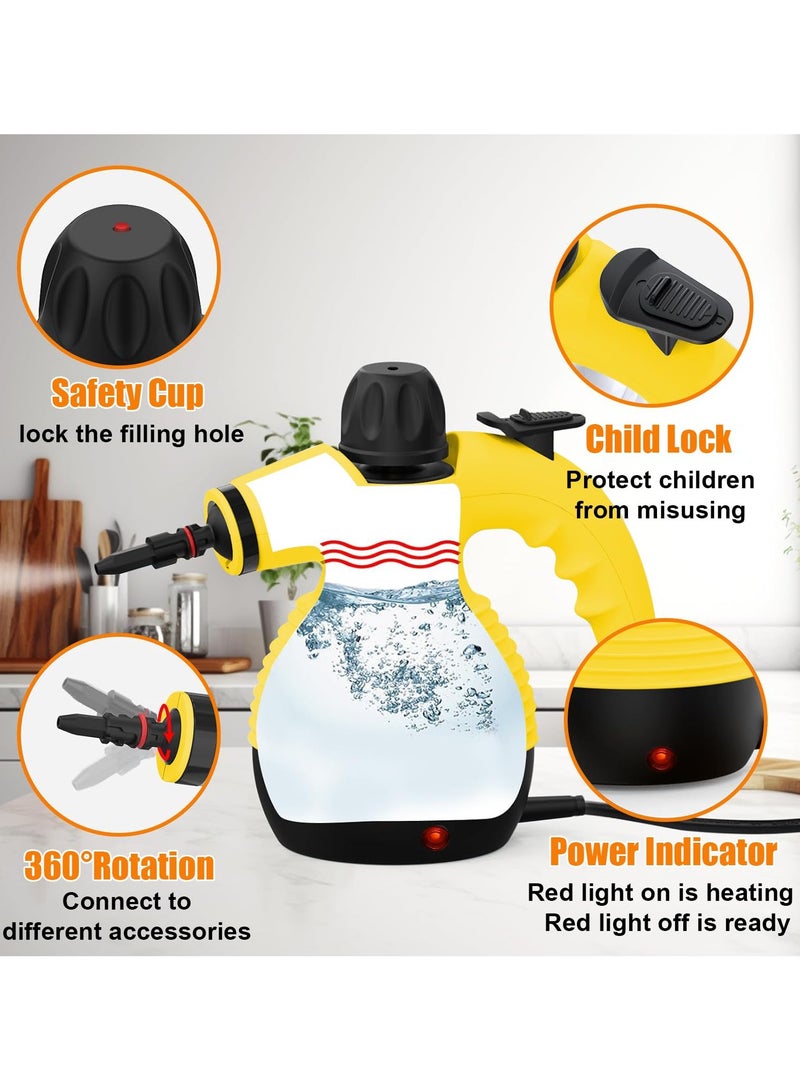 Handheld Steam Cleaner, Steamer for Cleaning, Multipurpose Portable Steam Cleaners for Home Use with Safety Lock and 9 Accessory Kit to Remove Grime, Grease, and More, Save Time and Effort