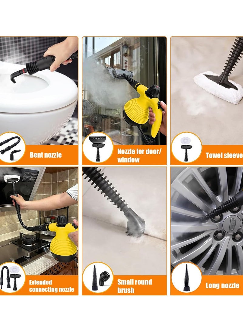 Handheld Steam Cleaner, Steamer for Cleaning, Multipurpose Portable Steam Cleaners for Home Use with Safety Lock and 9 Accessory Kit to Remove Grime, Grease, and More, Save Time and Effort