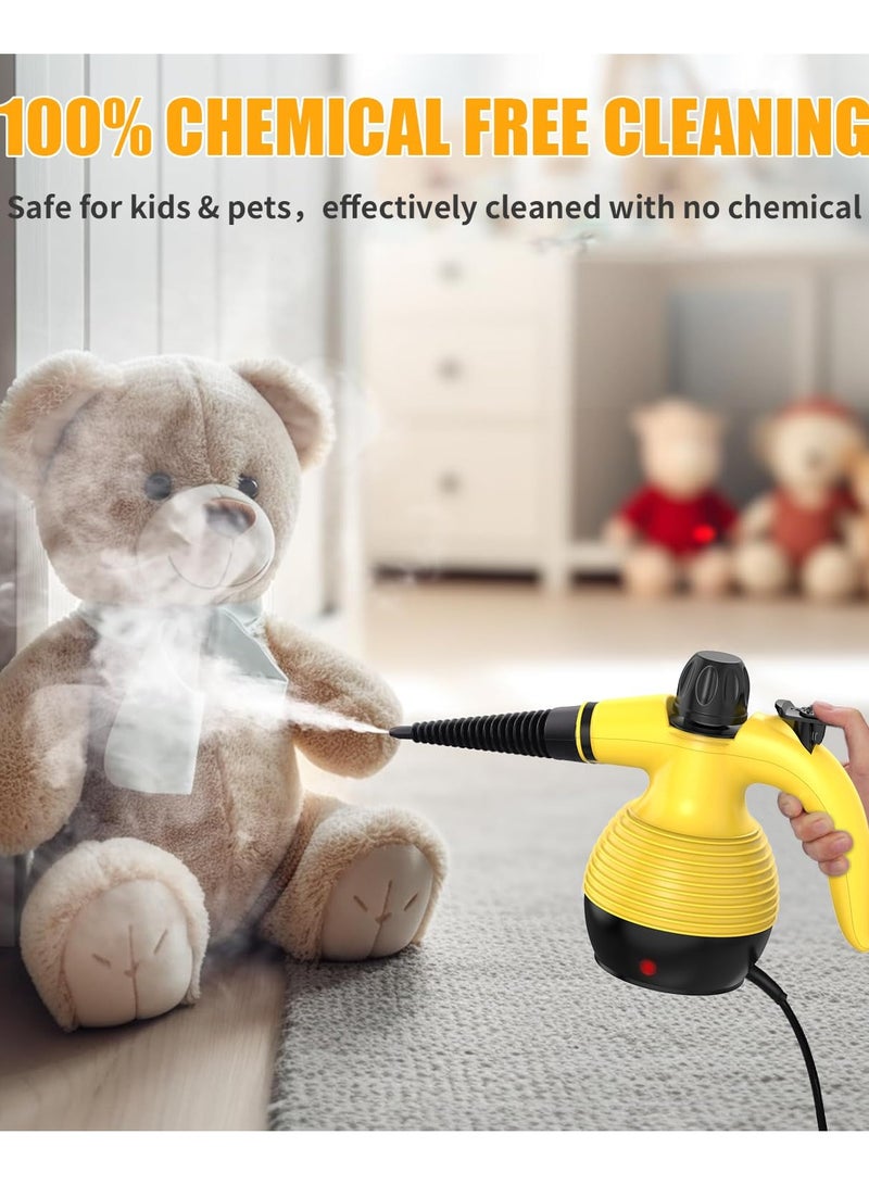 Handheld Steam Cleaner, Steamer for Cleaning, Multipurpose Portable Steam Cleaners for Home Use with Safety Lock and 9 Accessory Kit to Remove Grime, Grease, and More, Save Time and Effort