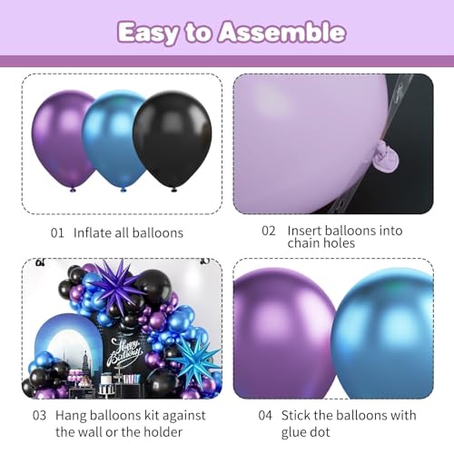 Sowide Black Purple Blue Balloon Arch Kit, Metallic Purple Blue Balloons Garland Kit with Star Balloons for Kids Video Game Party Decoration Baby Shower Engagement Party Supplies - Image 3