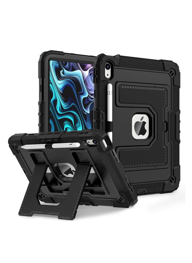 General Protective case for iPad A16 11th (2025)/iPad 10th 10.9 (2022), PC + Silicone all-inclusive drop-proof tablet case with adjustable stand strap 