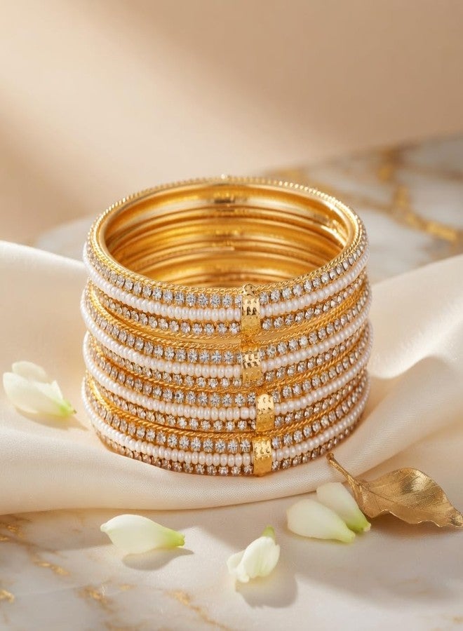 Efulgenz Indian Bangles for Women Indian Style Bollywood Traditional Faux Pearl Stone Wedding Bracelet Bangle Set Jewelry - Image 2