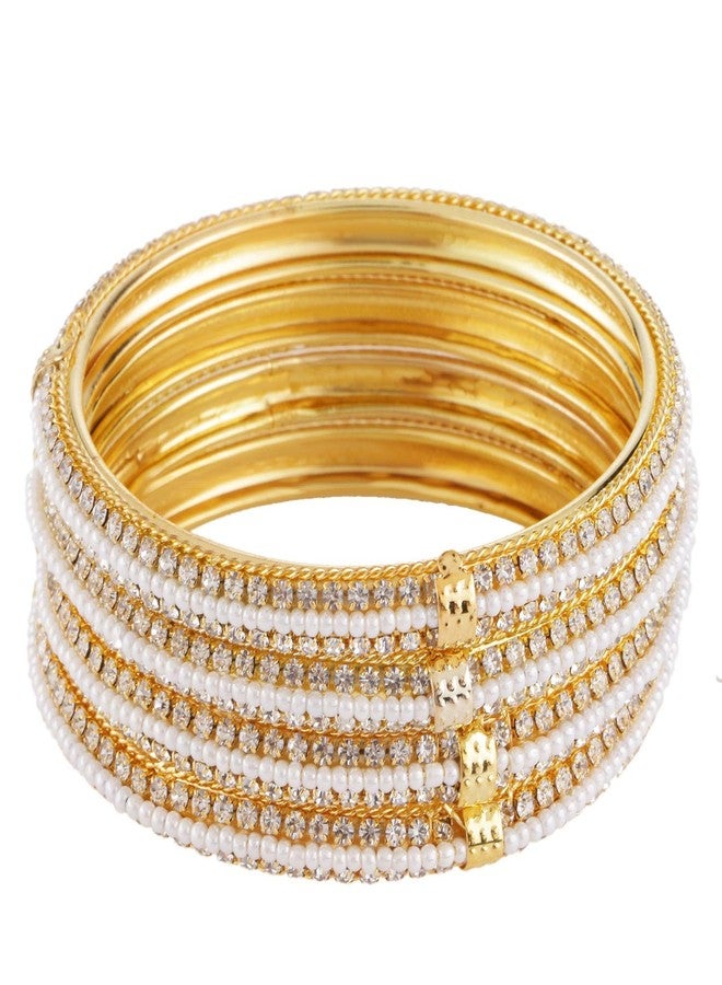 Efulgenz Indian Bangles for Women Indian Style Bollywood Traditional Faux Pearl Stone Wedding Bracelet Bangle Set Jewelry - Image 1