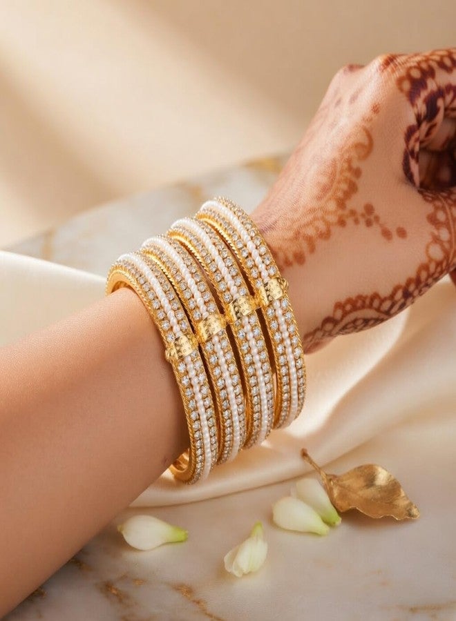 Efulgenz Indian Bangles for Women Indian Style Bollywood Traditional Faux Pearl Stone Wedding Bracelet Bangle Set Jewelry - Image 4