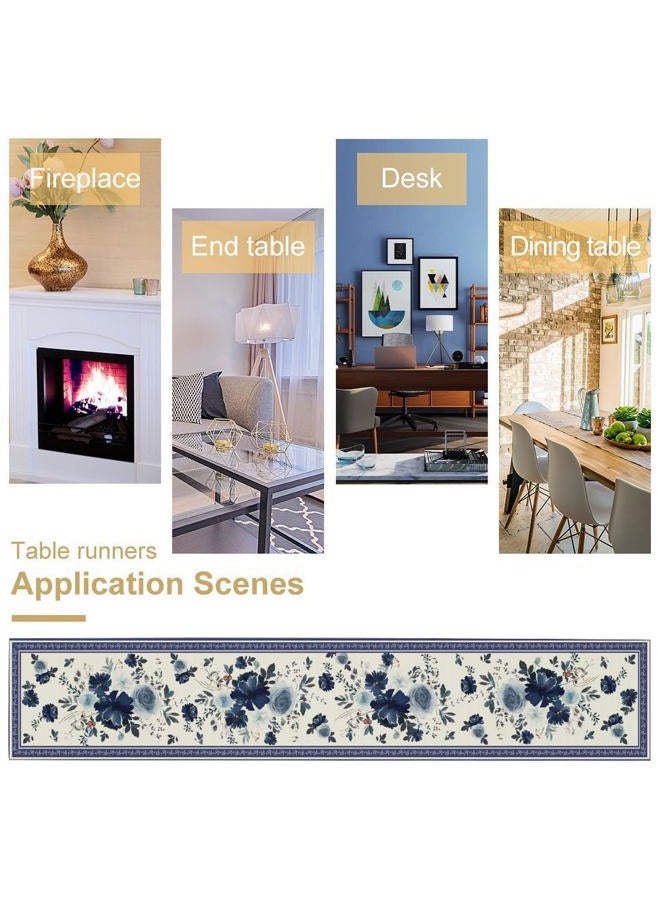 JESTRONRY Navy Blue Flowers Linen Table Runner,Spring Floral Seasonal Dinner Table Decoration for Home Living Room Kitchen Dining Room 13x36in - Image 5