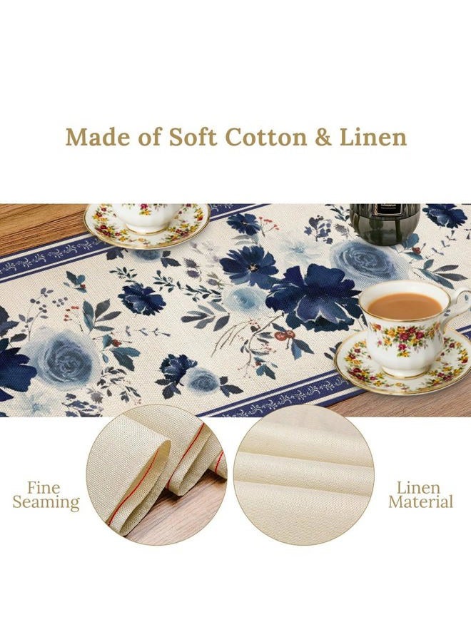 JESTRONRY Navy Blue Flowers Linen Table Runner,Spring Floral Seasonal Dinner Table Decoration for Home Living Room Kitchen Dining Room 13x36in - Image 4