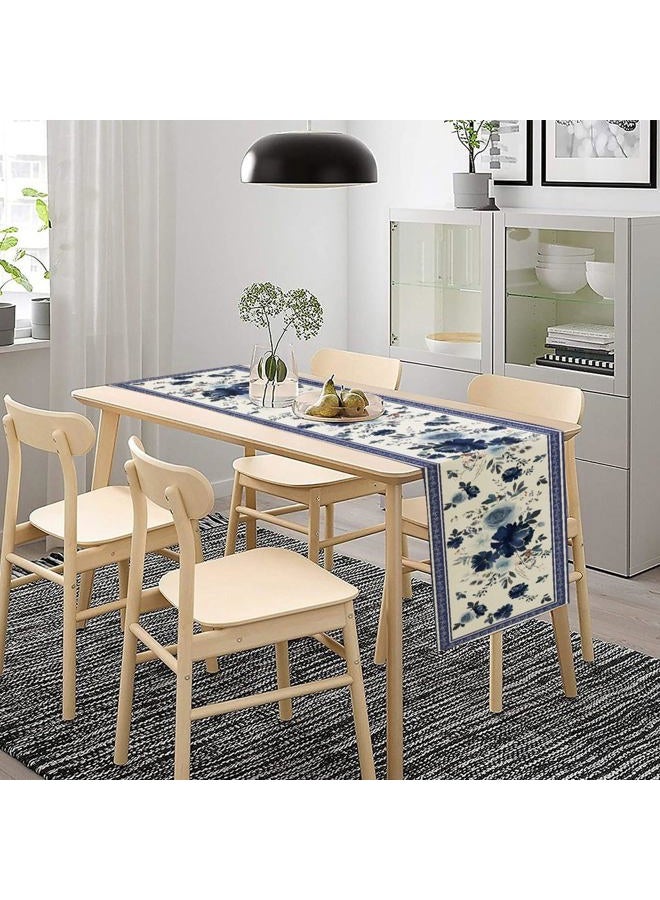 JESTRONRY Navy Blue Flowers Linen Table Runner,Spring Floral Seasonal Dinner Table Decoration for Home Living Room Kitchen Dining Room 13x36in - Image 3