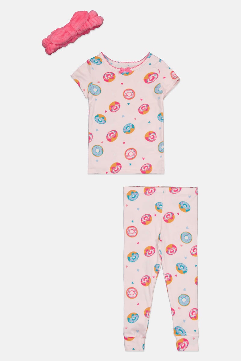 Betsey Johnson Toddlers Girl 3 Pieces Allover Print Pyjama Top And Bottom With Headband Set, Multicolor - Image 1