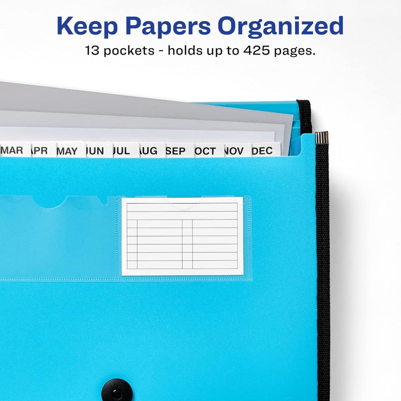 AVERY Expanding File Folder Organizer, 13-Pocket Accordion File Organizer, Aqua, Holds 425 Letter/A4-Size Sheets (73554) - Image 5