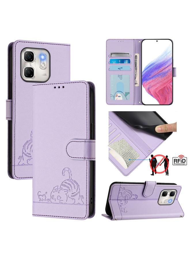 Zaboon Case For Infinix Hot 50i 5G / Smart 9 4G Cat Rat Embossed Pattern RFID Leather Phone Case with Lanyard - Image 1