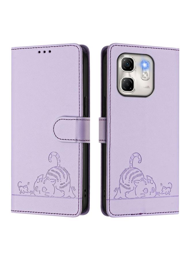 Zaboon Case For Infinix Hot 50i 5G / Smart 9 4G Cat Rat Embossed Pattern RFID Leather Phone Case with Lanyard - Image 2