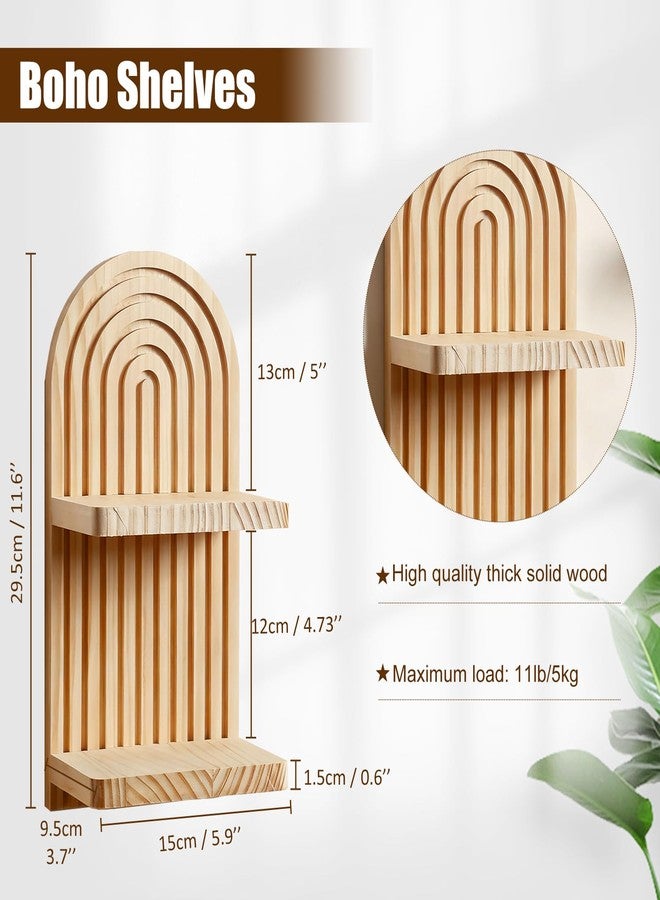 Artilady 2 Pack Boho Wall Hanging Shelves - 2 Tier Handmade Rainbow Arch Solid Wood Floating Shelf Wall Decor Trinket Storage Rack for Bedroom Living Room Nursery Bathroom - Image 3