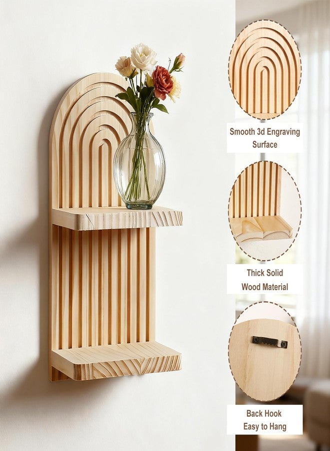 Artilady 2 Pack Boho Wall Hanging Shelves - 2 Tier Handmade Rainbow Arch Solid Wood Floating Shelf Wall Decor Trinket Storage Rack for Bedroom Living Room Nursery Bathroom - Image 2