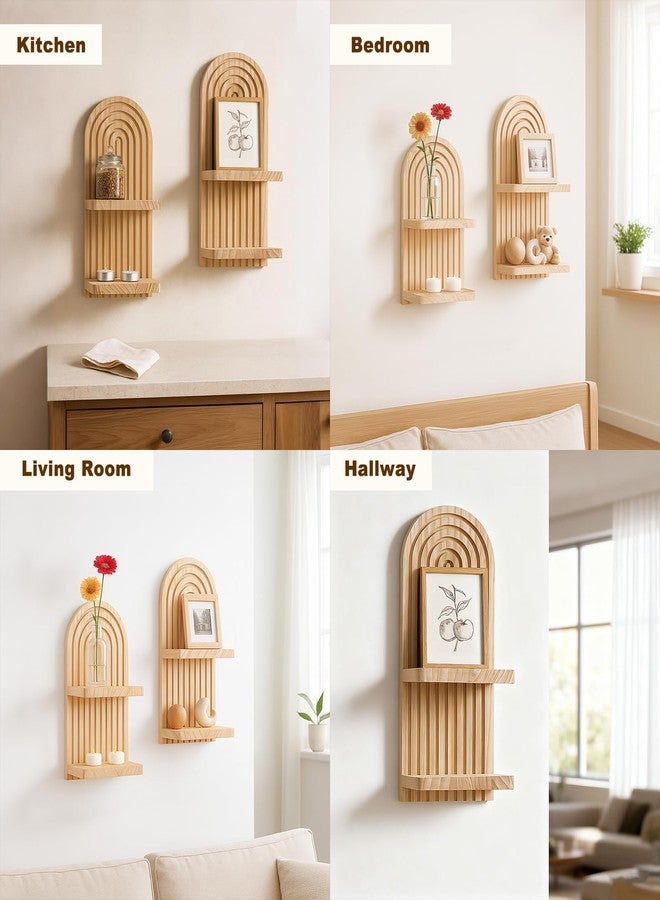 Artilady 2 Pack Boho Wall Hanging Shelves - 2 Tier Handmade Rainbow Arch Solid Wood Floating Shelf Wall Decor Trinket Storage Rack for Bedroom Living Room Nursery Bathroom - Image 5
