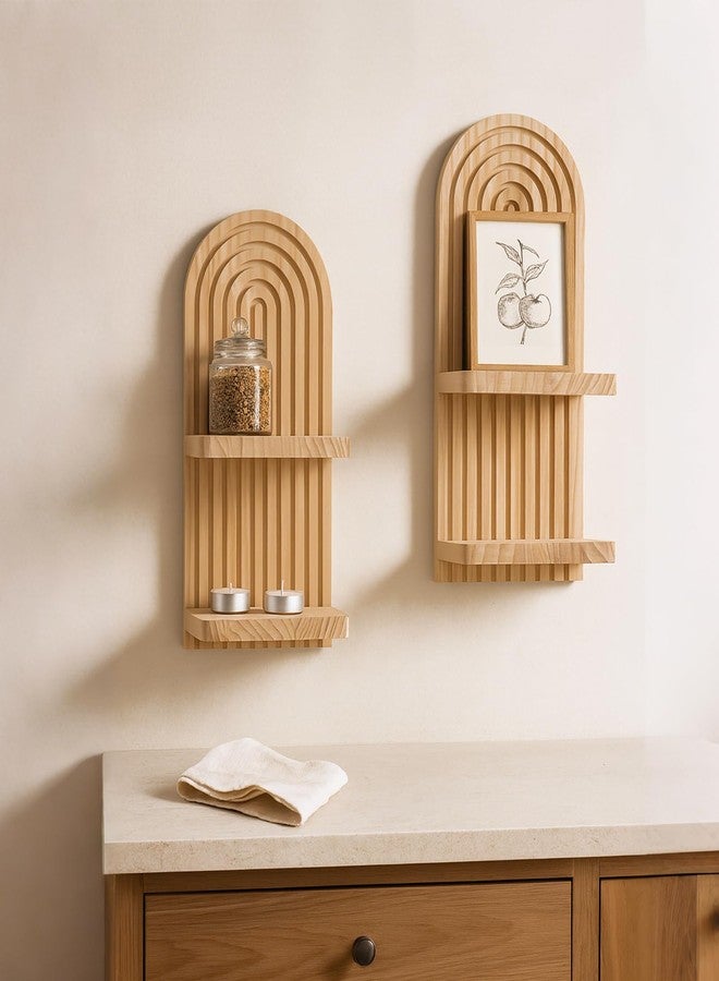 Artilady 2 Pack Boho Wall Hanging Shelves - 2 Tier Handmade Rainbow Arch Solid Wood Floating Shelf Wall Decor Trinket Storage Rack for Bedroom Living Room Nursery Bathroom - Image 4