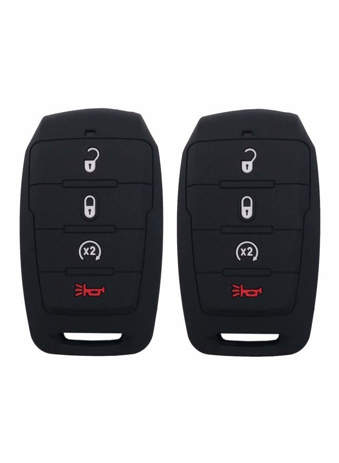 Arruweer Silicone Key Fob Cover Case Protector Fit for 2019-2020 RAM 1500 4 Buttons Keyless Entry Remote Control Car Key Fob Skin Jacket Holder (Black 2 Pack) - Image 1