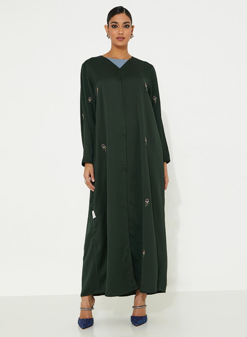 Rosette Abaya Embroidery Green abaya - Image 1