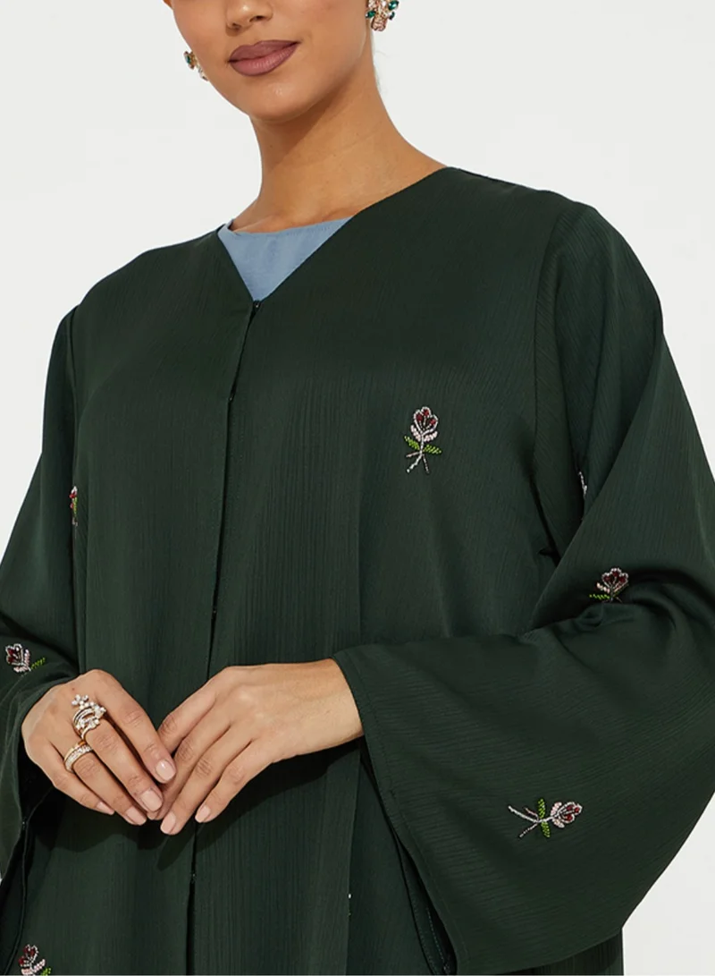 Rosette Abaya Embroidery Green abaya