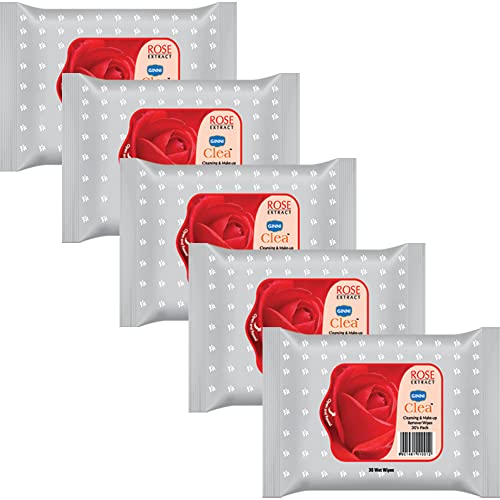 GINNI CLEA Cleansing Makeup Remover Wipes | Effortlessly Erase Makeup, Hydrate & Soothe Skin, Wet Tissues for Face Moisturizing and Gentle Purifying (Pack of 5, 30 Wipes each) - Image 1