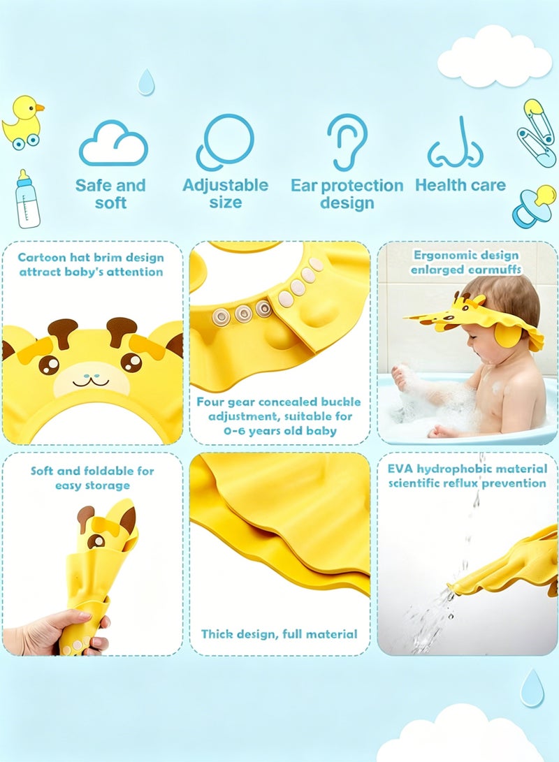 Amanli Baby shower rinse cup with eye protection, multi-function water flow control, and adjustable spray nozzle; paired with soft, safe, adjustable bath hat to protect ears and eyes. Suitable for babies and toddlers (green shower head, yellow bath hat) - Image 3