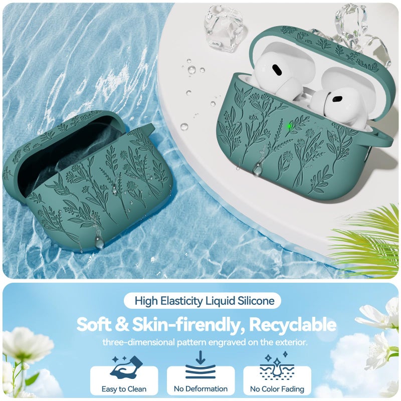 Ekoonpft for AirPods Pro 2 Case with 3-in-1 Cleaning Kit & Keychain, Ekoonpft Flower Engraved Silicone AirPod Pro Cases Cover for Apple AirPods Pro 2nd/1st Generation(2023/2022/2019), Shockproof & Anti-Scratch - Image 5