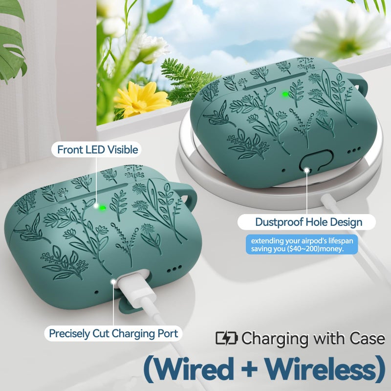 Ekoonpft for AirPods Pro 2 Case with 3-in-1 Cleaning Kit & Keychain, Ekoonpft Flower Engraved Silicone AirPod Pro Cases Cover for Apple AirPods Pro 2nd/1st Generation(2023/2022/2019), Shockproof & Anti-Scratch - Image 4