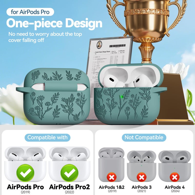Ekoonpft for AirPods Pro 2 Case with 3-in-1 Cleaning Kit & Keychain, Ekoonpft Flower Engraved Silicone AirPod Pro Cases Cover for Apple AirPods Pro 2nd/1st Generation(2023/2022/2019), Shockproof & Anti-Scratch - Image 2