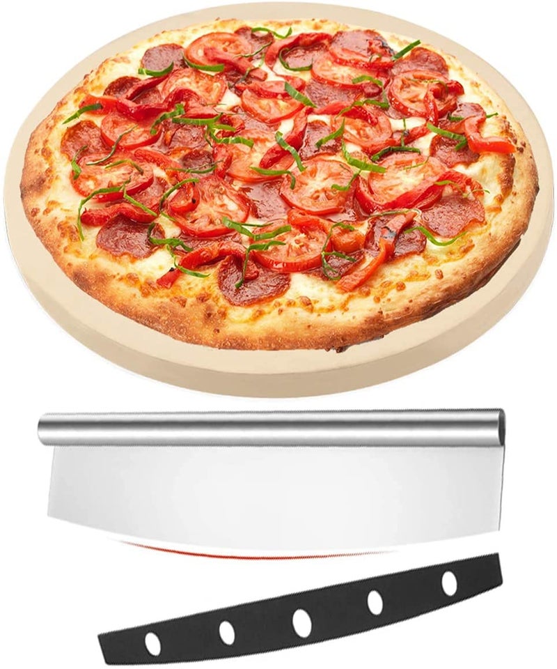 NILKANTH ® - Pizza Stone for Oven and Grill,Free Rocker Cutter,Durable and Safe Baking Stone for Grill, Thermal Shock Resistant Cooking Stone-13 Inch - Image 1