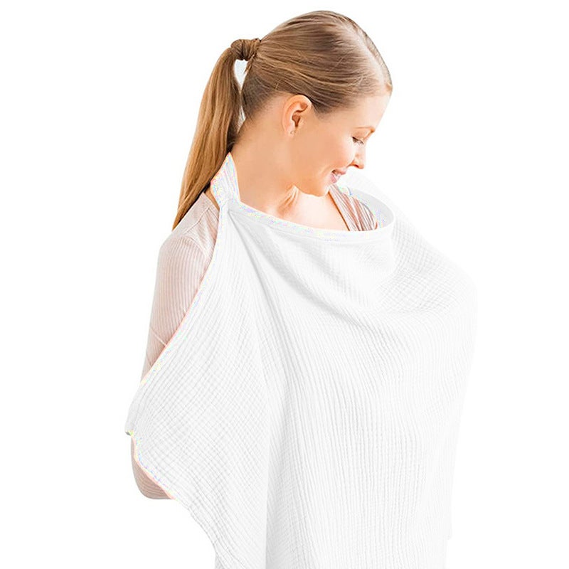 INS Double-layer Pure Cotton Baby Blanket Breastfeeding Cloth Anti-shading Cloth Breastfeeding Cloth Shawl Breastfeeding Coat White (iron buckle)