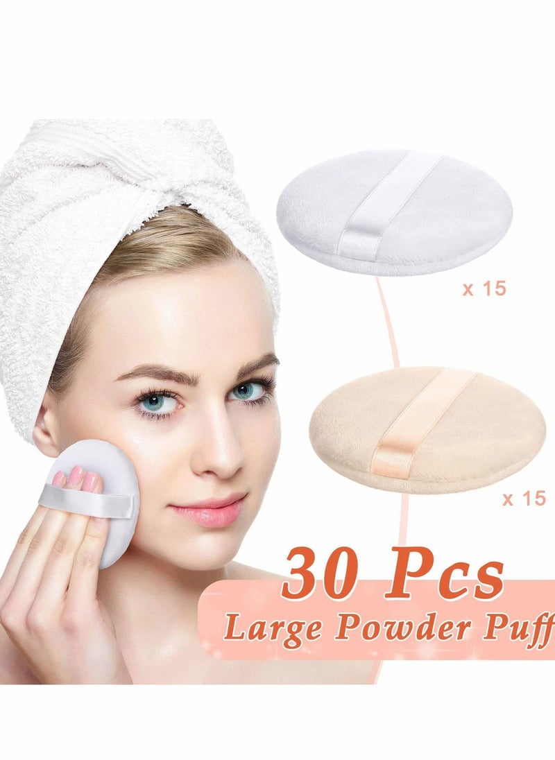 NIBEMINENT - 30 Pcs Cotton Powder Puff for Makeup Soft Washable 3.15 Inch Cosmetic Puffs with Ribbon Strap Loose Body Mineral Powder, White and Skin Color - Image 1
