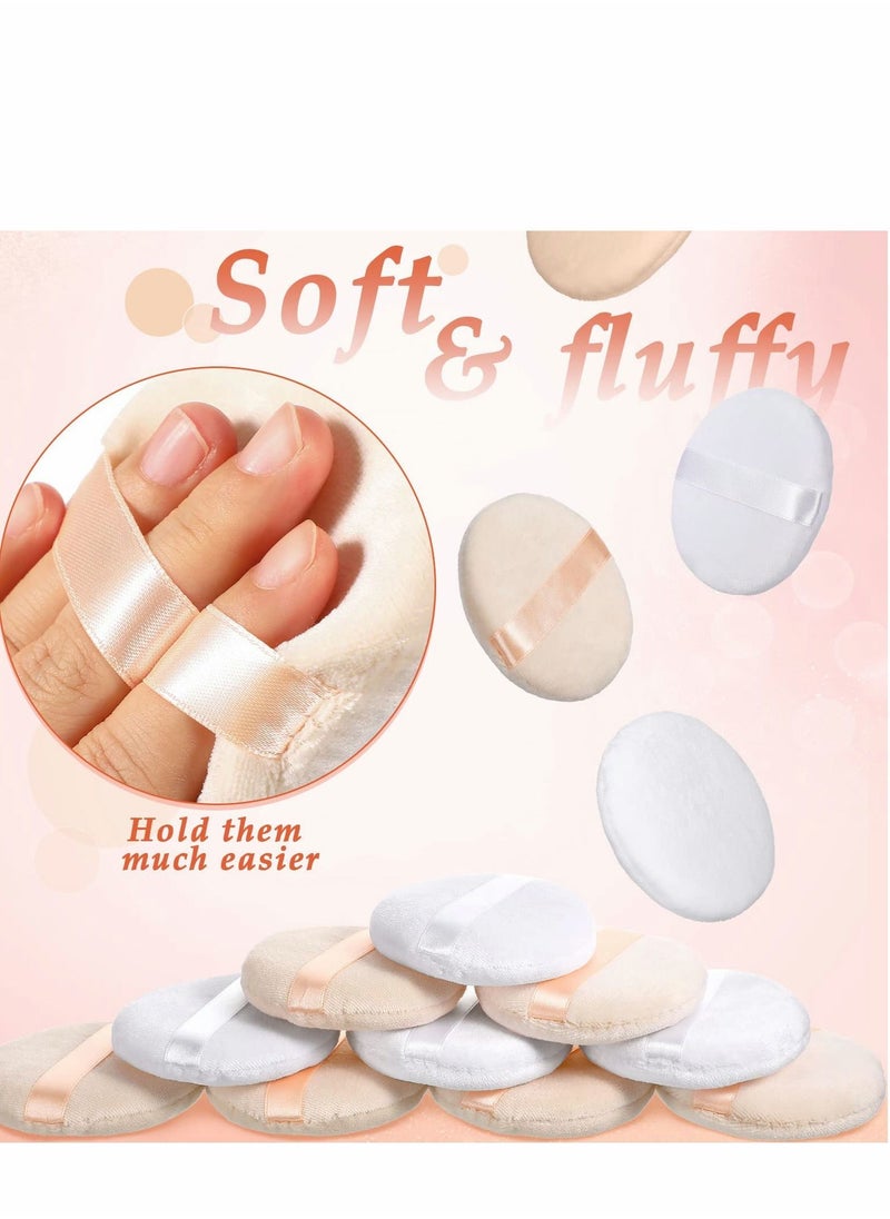 NIBEMINENT - 30 Pcs Cotton Powder Puff for Makeup Soft Washable 3.15 Inch Cosmetic Puffs with Ribbon Strap Loose Body Mineral Powder, White and Skin Color - Image 1