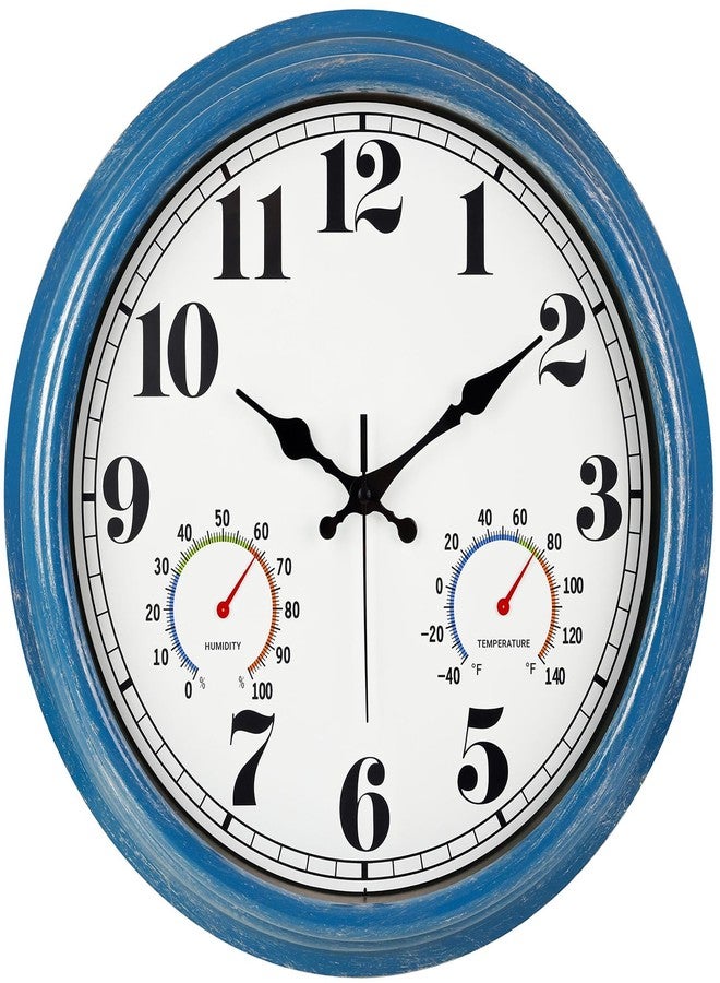 JENLYSTIME 16 Inch Vintage Blue Wall Clock, Waterproof and Silent, with Thermometer and Hygrometer, Large Numbers for Easy Reading, Perfect for Home,Bedroom,Kitchen,Porch,Garden,Pool,Office(Blue) - Image 1