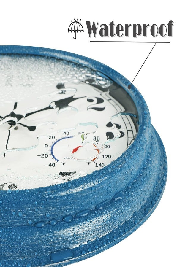 JENLYSTIME 16 Inch Vintage Blue Wall Clock, Waterproof and Silent, with Thermometer and Hygrometer, Large Numbers for Easy Reading, Perfect for Home,Bedroom,Kitchen,Porch,Garden,Pool,Office(Blue) - Image 3