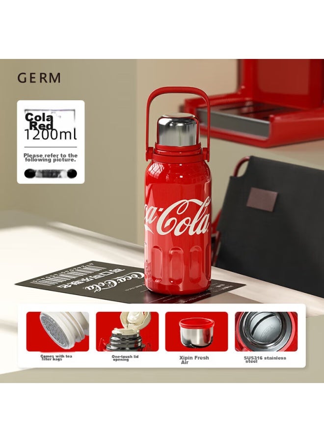 Germ Coca-cola Insulated Mug, Sports Water Bottle For Men And Women, Large Capacity Car Cup, Student Cup, 1200ml, Coca-cola Red - Image 1