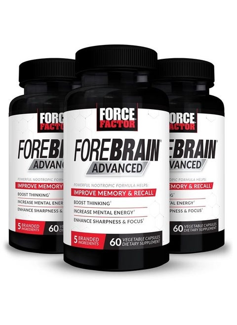 Forebrain Advanced, 3-Pack, Brain Booster, Brain Supplement for Memory Support, Concentration, Focus, Thinking, and Mental Energy, Powerful Ingredients That Work Fast, 180 Capsules