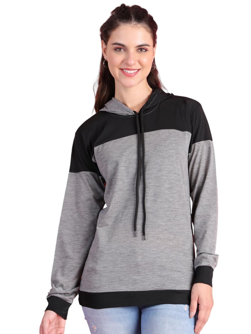 Mack Jonney VIMAL Jonney Cotton Blend Regular Fit Full Sleeve T-Shirt With Hoodie For Women-T__11__Mlg__01-S, Multi,Small - Image 1