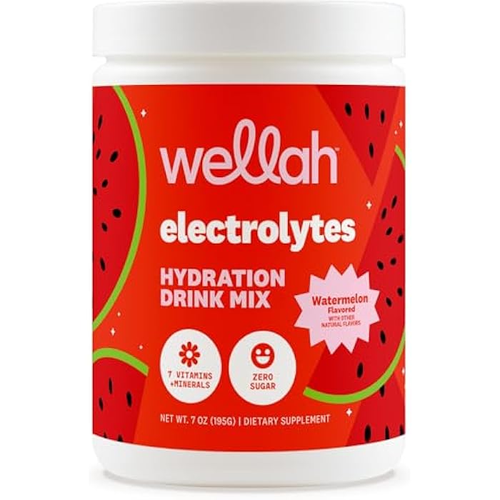 Wellah Electrolytes Powder (Watermelon) 50 Servings - Hydration Drink Mix, 7 Vitamins & Minerals, Zero Sugar - Image 1