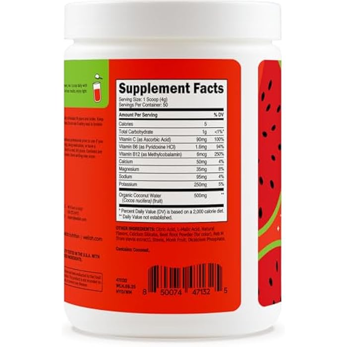 Wellah Electrolytes Powder (Watermelon) 50 Servings - Hydration Drink Mix, 7 Vitamins & Minerals, Zero Sugar - Image 4