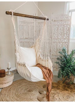 Antikiano Macrame handmade hammock | Outdoor garden furniture | Cotton hammock | Beige handcrafted hammock | Outdoor summer | High quality 200x150 cm hammock  - Image 1