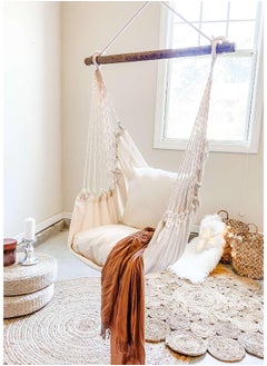 Antikiano Macrame handmade hammock | Outdoor garden furniture | Cotton hammock | Beige handcrafted hammock | Outdoor summer | High quality 200x150 cm hammock  - Image 3
