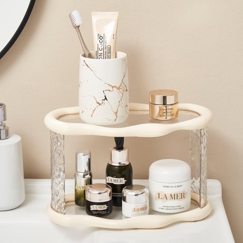 ffk Bathroom Countertop Organizer, 2 Tier Bathroom Organizer and Storage, Acrylic Vanity Organizer Standing Holder Shelf, Perfume Makeup Skincare Cosmetic Desk Organizer for Bedroom Dressing Table, White - Image 3