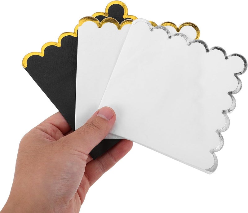 TIDTALEO Metallic Foil Edged Party Napkins 60pcs, 3- Ivory Black White Birthday Luncheon Napkins for Wedding Bbq Tea Party Supplies - Image 4