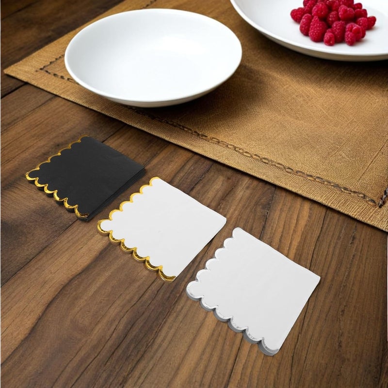 TIDTALEO Metallic Foil Edged Party Napkins 60pcs, 3- Ivory Black White Birthday Luncheon Napkins for Wedding Bbq Tea Party Supplies - Image 5