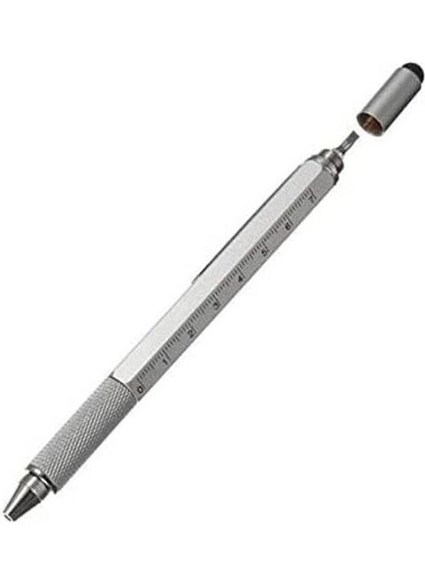 6 In 1 Metal Multi-Purpose Engineer Smart Pen With Touch Screen Stylus Scale Ruler Spirit Leveler Screwdriver And Ball Silver