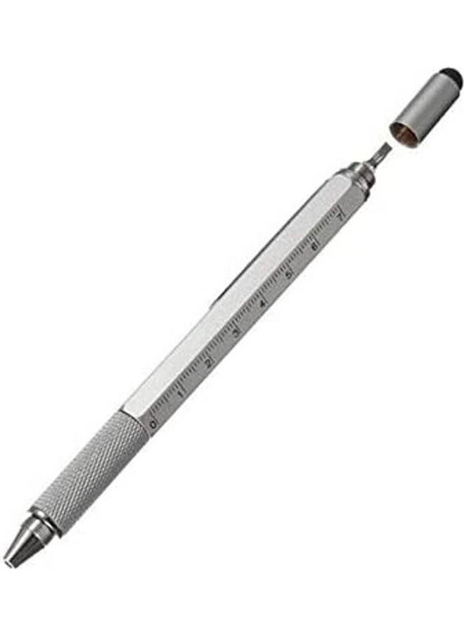Generic - 6 In 1 Metal Multi-Purpose Engineer Smart Pen With Touch Screen Stylus Scale Ruler Spirit Leveler Screwdriver And Ball Silver - Image 1