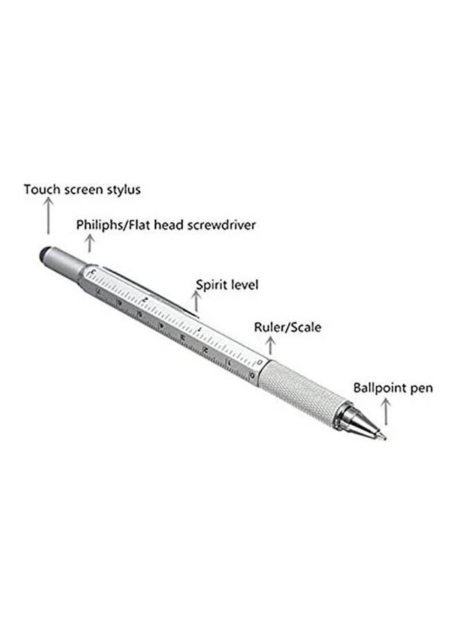 Generic - 6 In 1 Metal Multi-Purpose Engineer Smart Pen With Touch Screen Stylus Scale Ruler Spirit Leveler Screwdriver And Ball Silver - Image 1