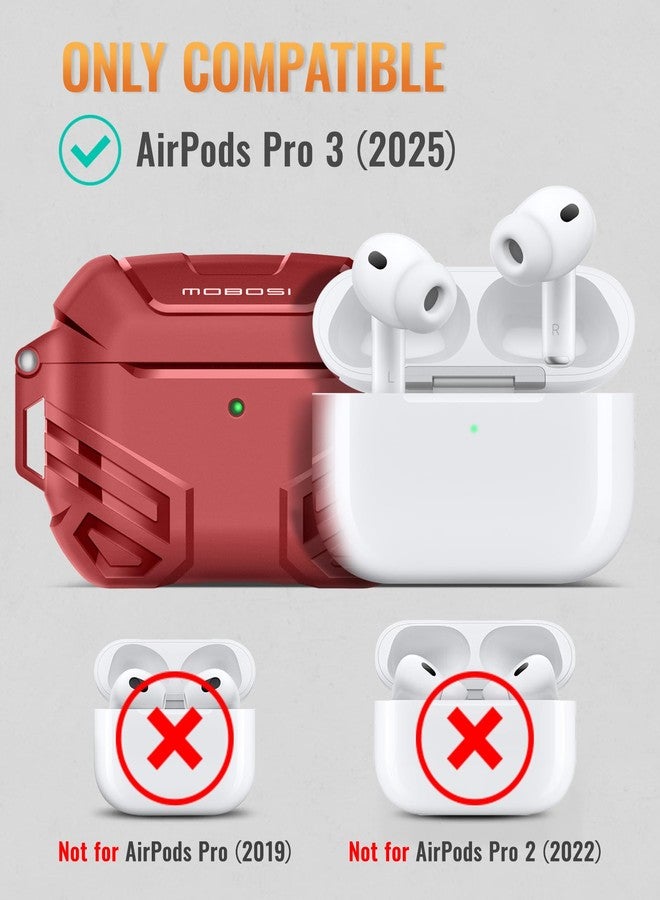 موبوسي غطاء حماية MOBOSI لسماعات AirPods Pro 3 مع طقم تنظيف وسلسلة مفاتيح، متوافق مع MagSafe، متوافق مع غطاء AirPods Pro من الجيل الثالث، غطاء صلب مقاوم للصدمات للرجال (2025)، أحمر - Image 2
