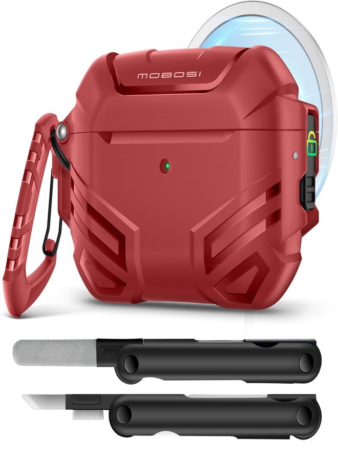 موبوسي غطاء حماية MOBOSI لسماعات AirPods Pro 3 مع طقم تنظيف وسلسلة مفاتيح، متوافق مع MagSafe، متوافق مع غطاء AirPods Pro من الجيل الثالث، غطاء صلب مقاوم للصدمات للرجال (2025)، أحمر - Image 1